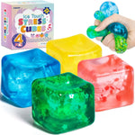 4 Pack Fidget Toy Stress Cube, Slow Rise Stress Balls Ice Cube,Mellow and Chill,Square Squishy Balls for Anxiety Relief,Cube Squishy,Prize Box Toys for Kids Classroom Birthday Gifts Party Favors