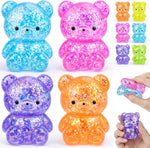 4 Pcs Gummy Bears Squishy, Glitter Bears Stress Ball, Slow Rise Stress Relief Fidget Toys, Soft Mini Bear Squishy Toys for Anxiety Relief, Gummy Bear Party Favors, Goodie Bag Fillers Kids and Adults