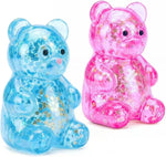 2 Pack Bear Squishy Sugar Fidget Stress Balls, Glitter Colorful Bear Sensory Stress Balls for Anxiety Relief, Animals Squishy Squeeze Balls Fidget Toys for Boys and Girls
