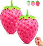 2pcs Squeezable Strawberry Toy,Color Changing Strawberry Squishy Toy, Sunlight Activated Pink Transformation Stress Ball,Squeezable Fruit Ball Realistic Strawberry Model Squishy（Pink）