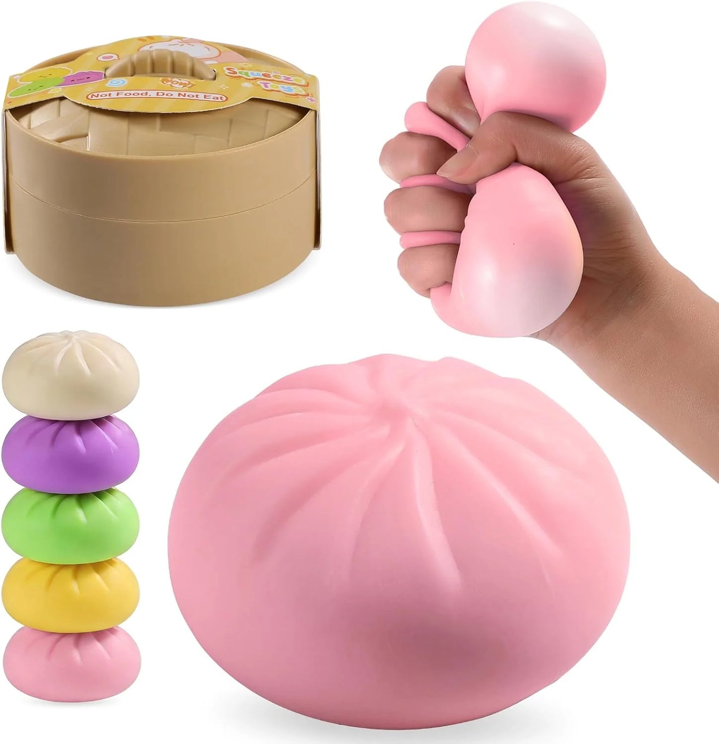 Dumpling Squishy Mystery Box, Mystery Dumpling Squishy Squeeze Stress Balls for Kids & Adults, Sensory Fidget Toys for Anxiety Relief, Crazy Fun Dumplings Ideal Gift for Boys,Girls,Teens(Pink) - US 8295