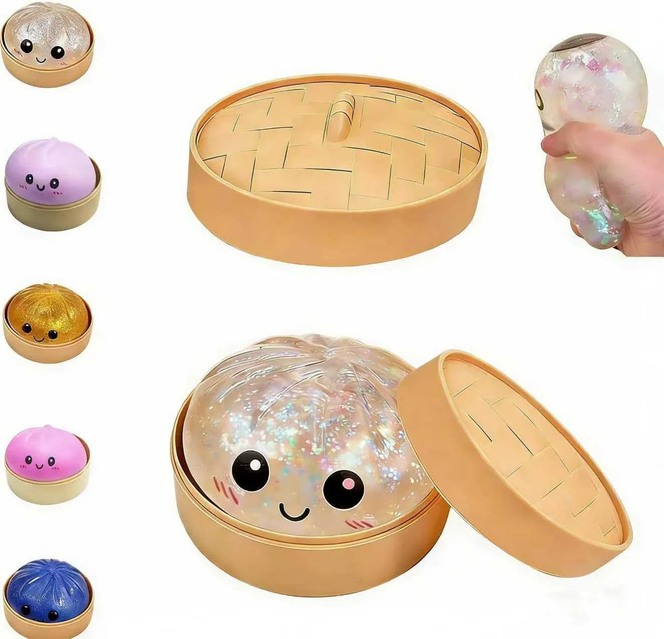 Dumpling Squishies,Glitter Dumpling, Glitter Squishy with Box,Easter Basket Stuffers (White) - US 6275