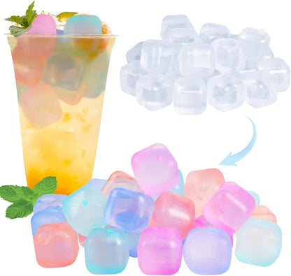 80 Pack Color-changing Reusable Ice Cube for Drinks, Colorful Square Plastic ice Cubes Without Diluting BPA Free, Refreezable Ice Cubes for Coffee, Wine, Whiskey, Cocktails - US 3403