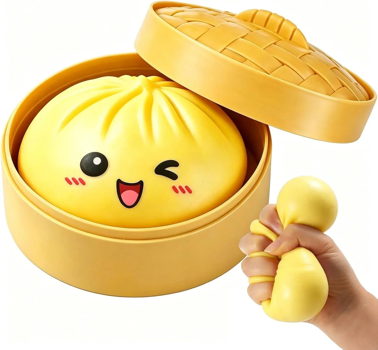 Dumpling Squishies, Fast Rebound Stress Ball Fidget Sensory Toy | Colorful Dumpling Squishy Set with Steamer, Fast Rebound Squeeze Toy, Soft Stretchy Desk Stress Relief Toy - US 2963