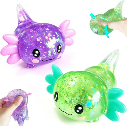 2pack Glitter Axolotls Squishies Toy, Axolotls Stress Relief Toy,Soft Squeeze Sensory Fidget Gadget for Teen & Adult, Office Desk Decor, Party Favors(Purple+Green) - US 5294