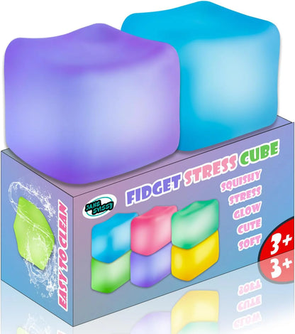 2Pcs Stress Cube Glow in The Dark,Fidgets for Teens,Adults, Kids,Super Solid Squishy Toy,Squeeze Toys,Ice Cube,High Density Squeeze Toys,Stocking Stuffers,Cool Things(Blue + Purple) - US 6468