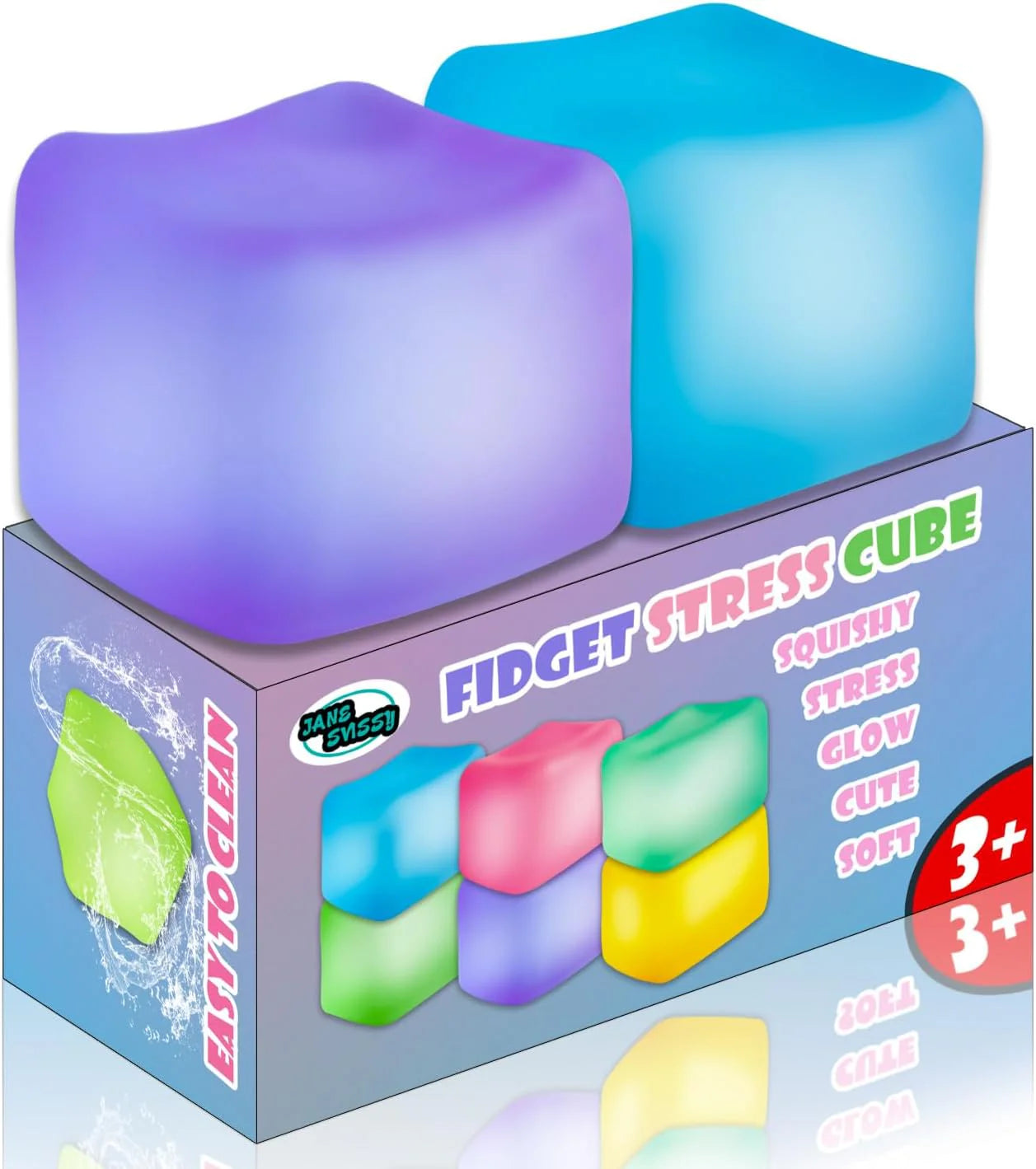 2Pcs Stress Cube Glow in The Dark,Fidgets for Teens,Adults, Kids,Super Solid Squishy Toy,Squeeze Toys,Ice Cube,High Density Squeeze Toys,Stocking Stuffers,Cool Things(Blue + Purple) - US 4253