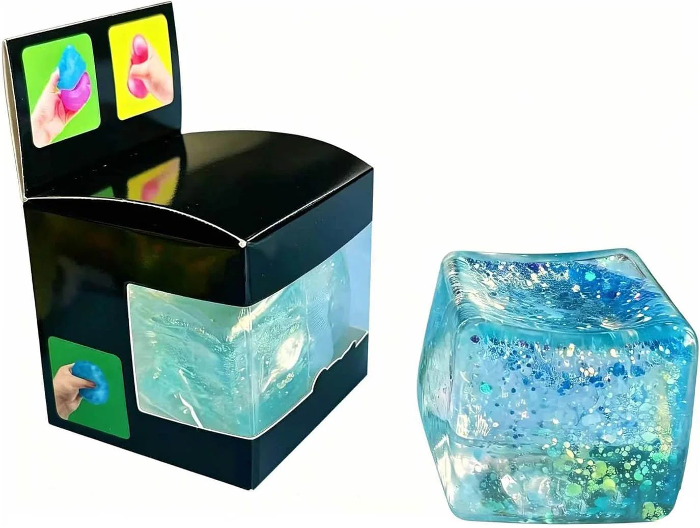 Premium Block Cube Squishy-Squishy Stress Cube,Slow Rise Fidget Cube Squishies Sensory Soft High Density Ice Squeeze Ball Fidget Toy Ice Cube Slow Rise (Blue) - US 9096