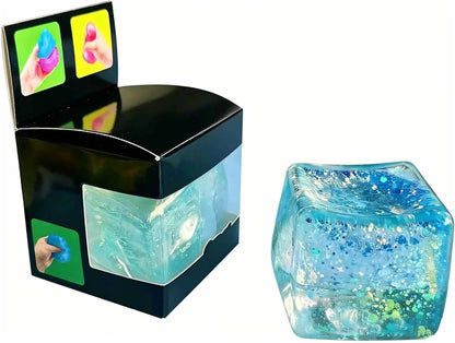 Premium Block Cube Squishy-Squishy Stress Cube,Slow Rise Fidget Cube Squishies Sensory Soft High Density Ice Squeeze Ball Fidget Toy Ice Cube Slow Rise (Blue) - US 9096