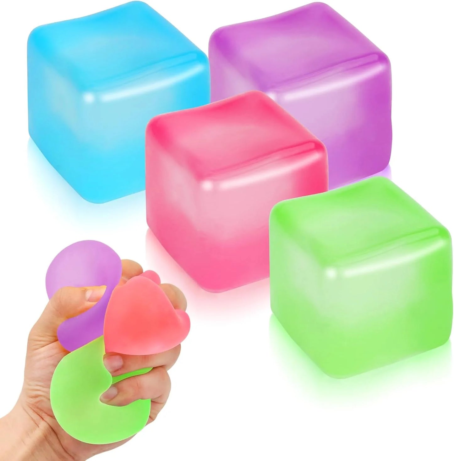 4 Pack Stress Cube Sensory Fidget Toys for Anxiety Stress Relief, Slow Rising Fidget Cube Squeeze Toys, Squishy Cube Filled with Thick Substance, Ice Cube Stress Balls for Adults Kids - US 3296