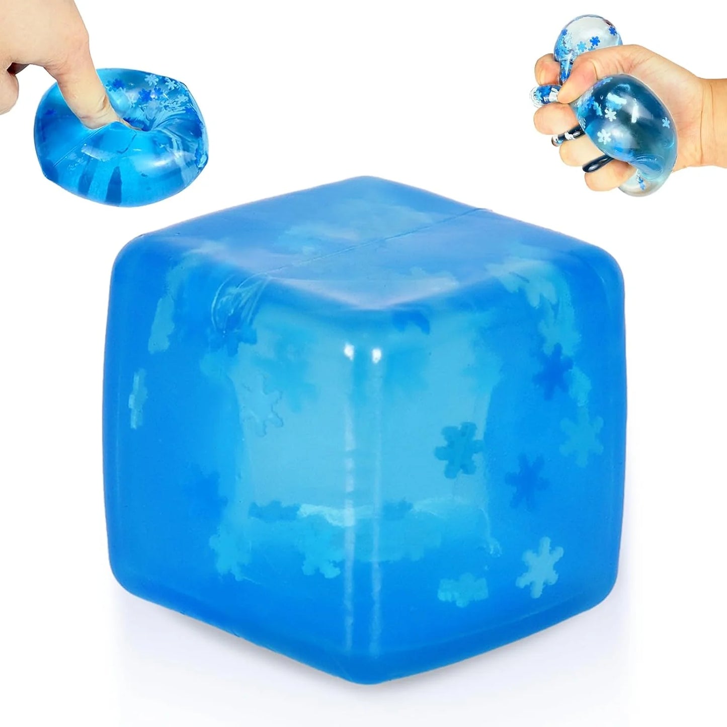 Maltose Squishy Stress Relief Toy, Snowflake Squeeze Ice Cube Fidget, Slow Rising Sensory Stress Ball for Relaxing, Durable TPR Calm Down Toy for Boys Girls Age 3+ (1Pcs, Blue, 1.97inch) - US 8437