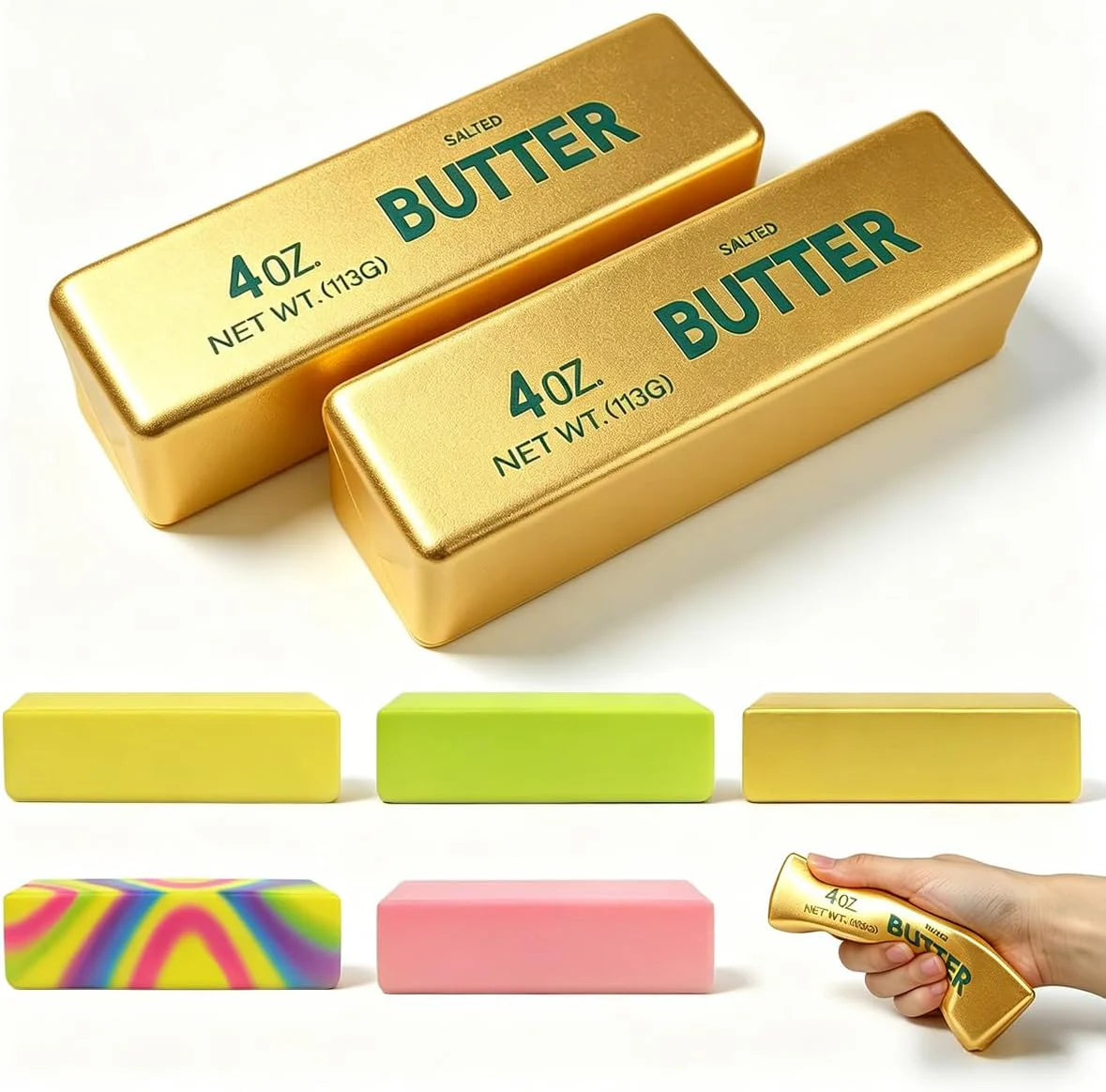 2 Pack Butter Squishy Toys Slow Rising Soft Squeeze Toy Stress Relief Fidget Toys for Kids Party Favors Birthday Gifts Adults Office Desk Toys (Gold) - US 1051