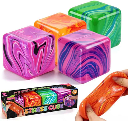 4 Pcs Stress Cube Squishies Fidget Toys, Ice Cube Shape Squeeze Toys, Slow Rise Stress Balls Sensory Toy for Kids Adults with Autism, Stress Relief Classroom Prize, Easter Basket Stuffers - US 2933