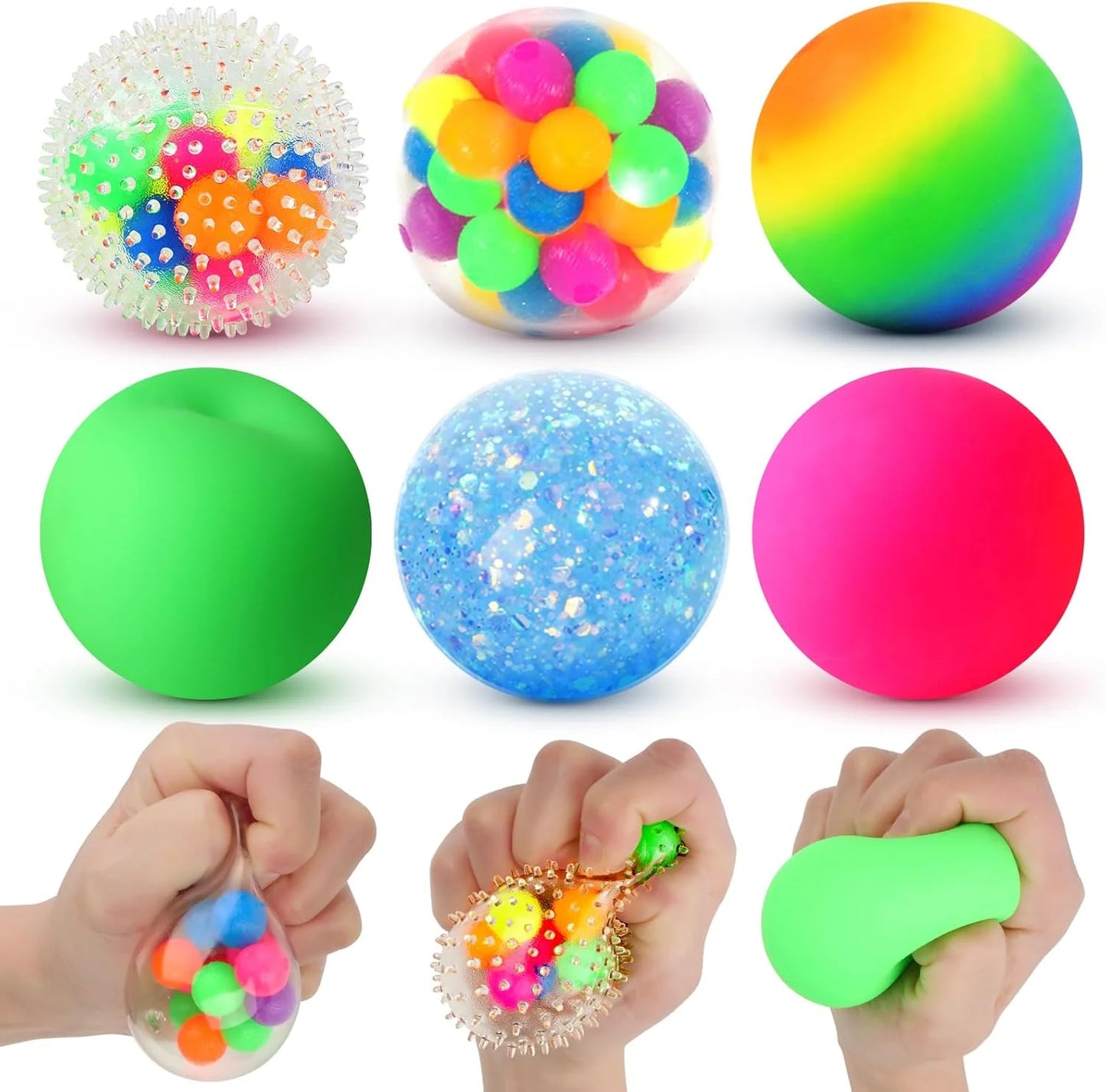 6 Set Squishy Sensory Stress Squeezing Balls forAdults: Best Calming Tool to Relieve Anxiety, Vent Mood and Improve Focus, Easter Basket Stuffers for Kids, Goodie Bag Stuffers - US 6917