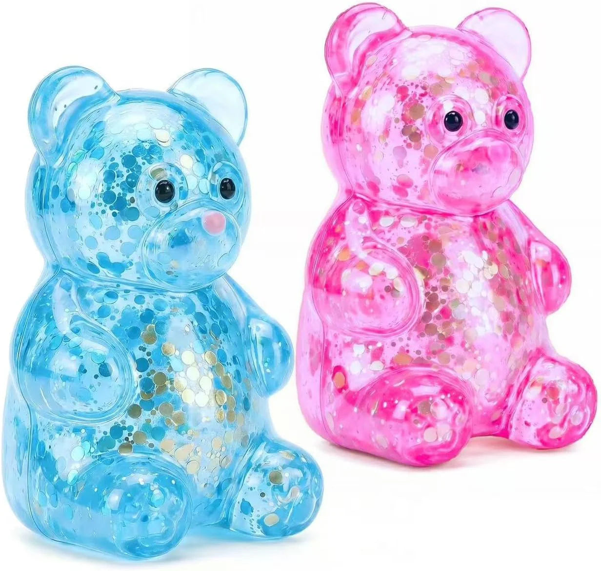 2 Pack Bear Squishy Sugar Fidget Stress Balls, Glitter Colorful Bear Sensory Stress Balls for Anxiety Relief, Animals Squishy Squeeze Balls Fidget Toys for Boys and Girls - US 2385