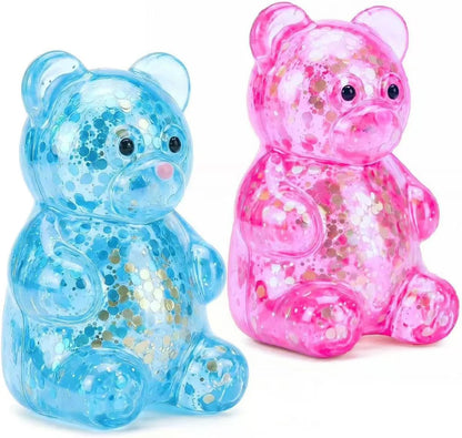 2 Pack Bear Squishy Sugar Fidget Stress Balls, Glitter Colorful Bear Sensory Stress Balls for Anxiety Relief, Animals Squishy Squeeze Balls Fidget Toys for Boys and Girls - US 2385