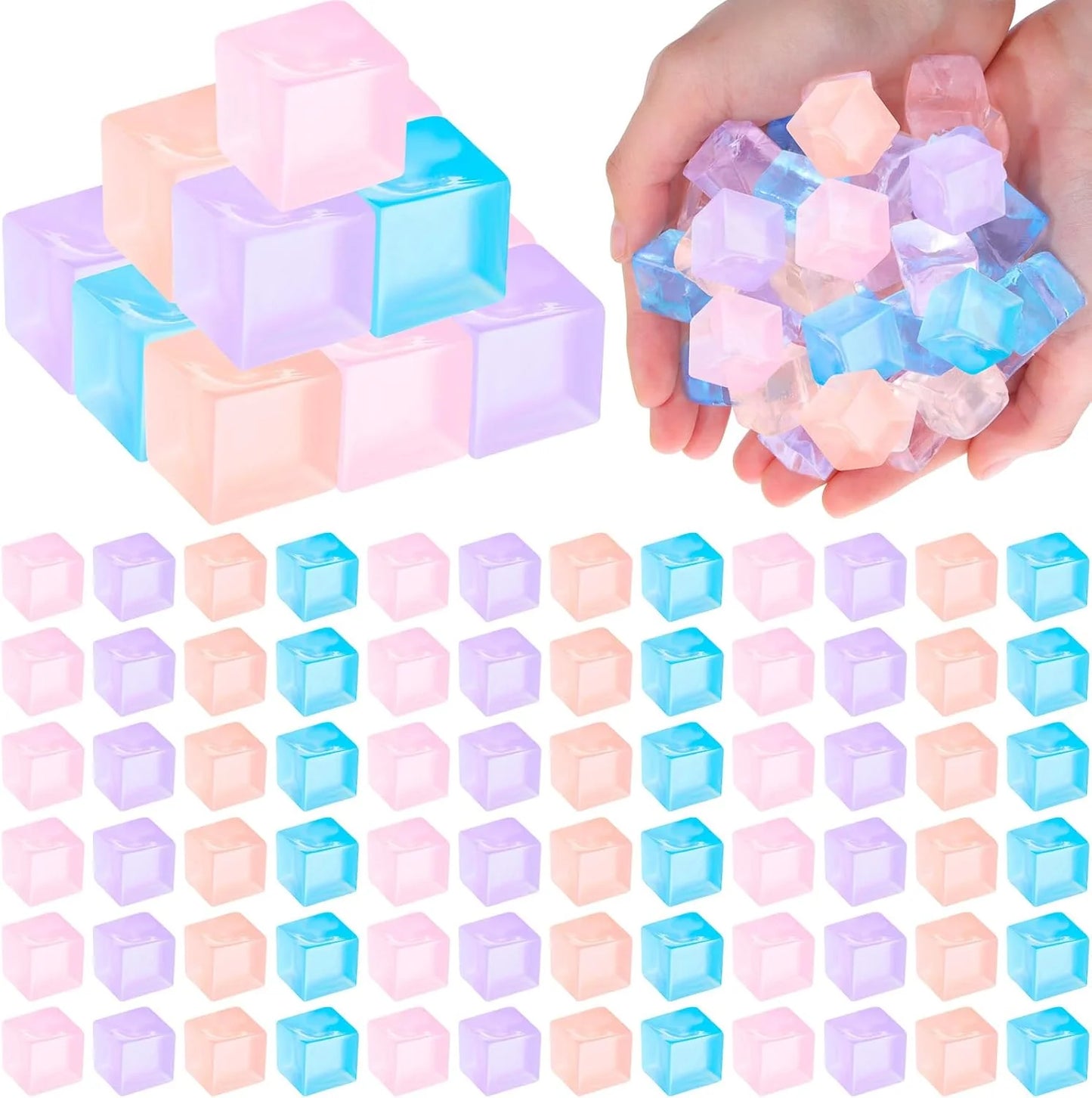 100 Pcs Mini Ice Cube Stress Balls Bulk Squeeze Square Ball Sensory Stress Relief Mini Ice Cube Prize Birthday Party Favor Bags Box Filling, 4 Colors - US 9118