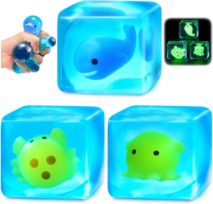 Squishy Stress Cube Fidget Toys Adults - Glow in The Dark Sensory Toys for Kids with Autism Stress Balls for Kids Teens Squeeze Toys for Anxiety Easter Basket Stuffers - US 4135