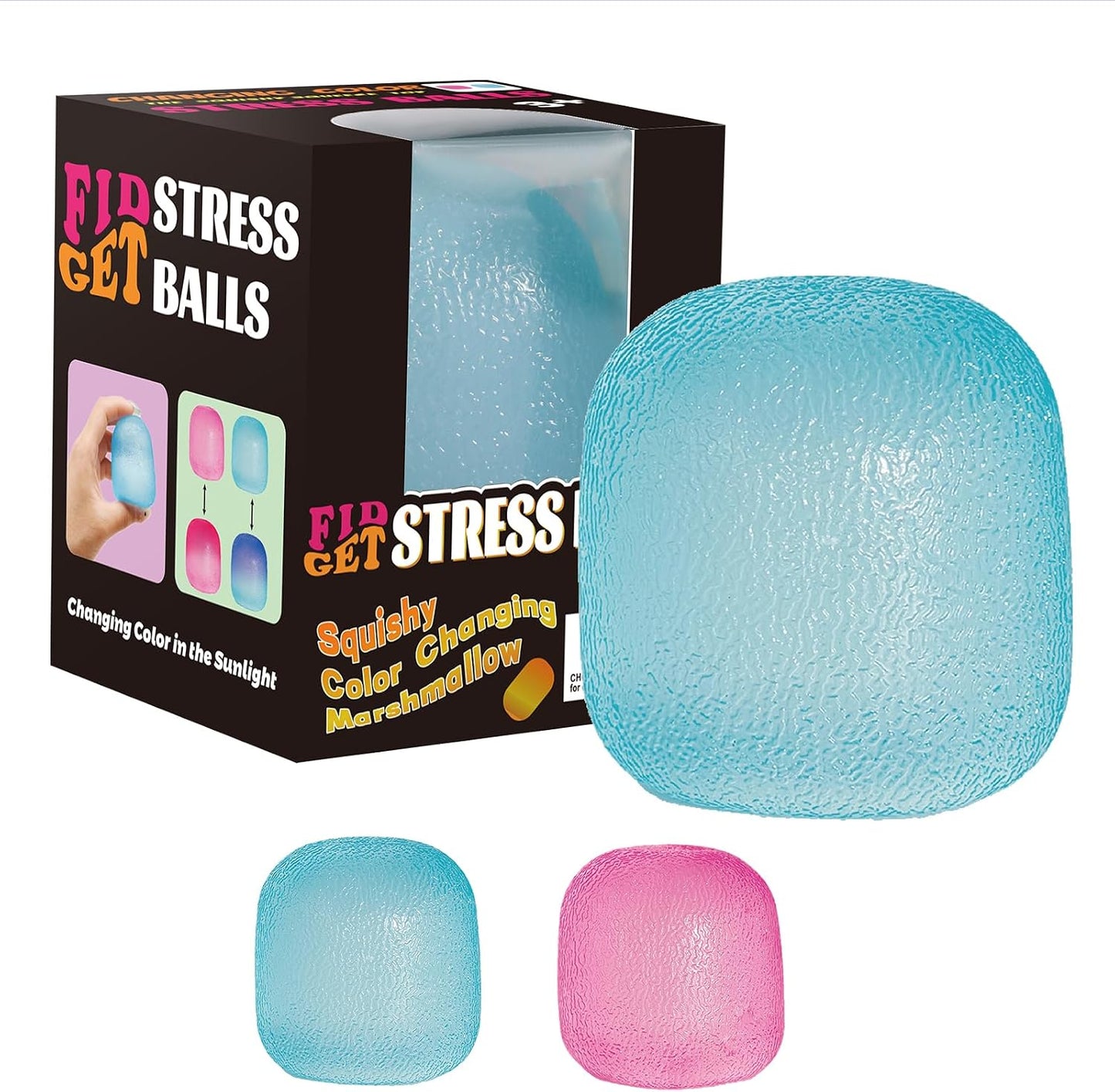 Fidget Toys Stress Balls for Kids & Adults - Changes Color in The Sun - Malt Sugar Squishy Fidget Toys - Slow Rise Gel Ball - Stretchy Squeeze Stress Relief Balls for Anxiety - US 9906