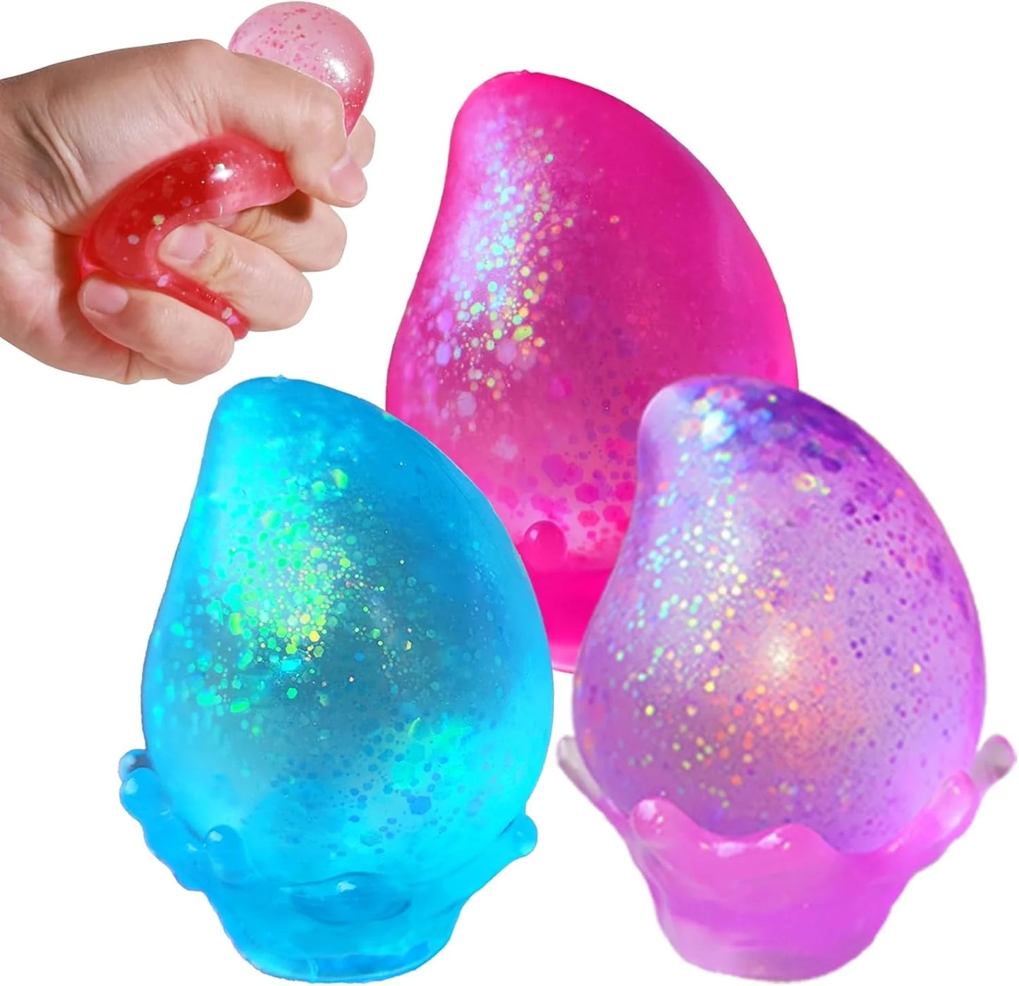 3Pack Fidget Toys for Kids, Dream Squishy Drop - Glitter Squishy Cube Slow Rise Stress Cube for Adults, Glitter Balls Squishies Sugar Mango Fruit Stress Balls for Anxiety Relief - US 2532