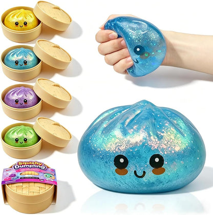 Anditoy Dumpling Stress Balls Glitter Squishy Toys Giant Squishy Mystery Box Squeeze Toys for Adults Stress Relief Desk Toys Kids Party Favors Birthday Gifts (Blue) - US 1657