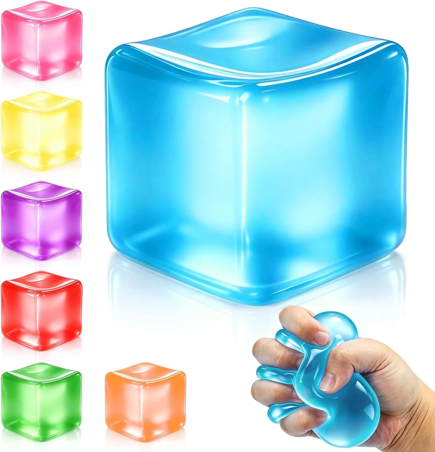 Squishy Ice Cube Stress Balls, Slow Rising Stress Relief Toy, Squeeze Ball Fidget Toys for Adults Teens Boys Girls, Sensory Toys for Kids with Autism, Party Favors Gifts (Blue) - US 2954