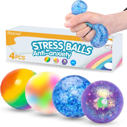 Stress Balls Set, Squishy Stress Ball, 4 Pack Squeeze Ball for Adults, Squeeze Ball for Adults Stress Relieve, Stress Relieve, Increase Entertainment - US 2931