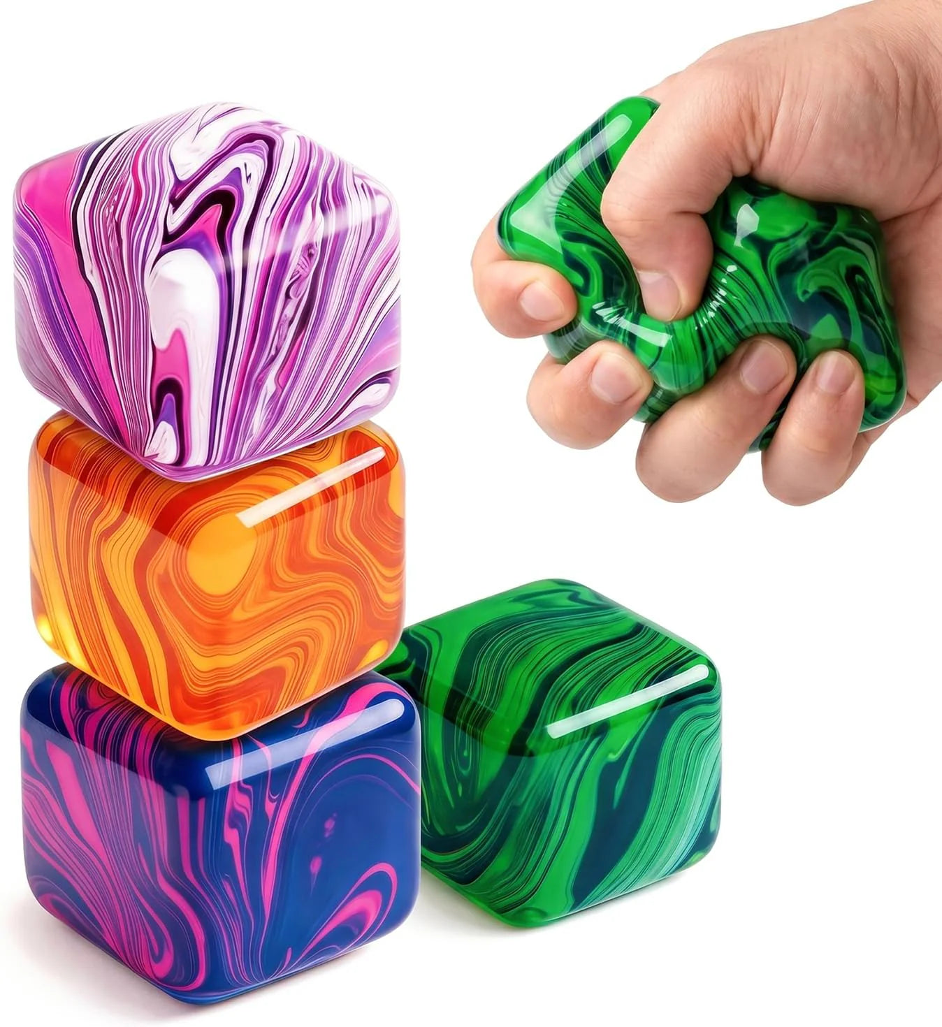 LAHAND 4 Pack Slow Rising Stress Cube,Ice Cube Squishy for Anxiety Stress Relief, Soft Squishy Toys for Party Favors Gifts Classroom Prizes - US 7412