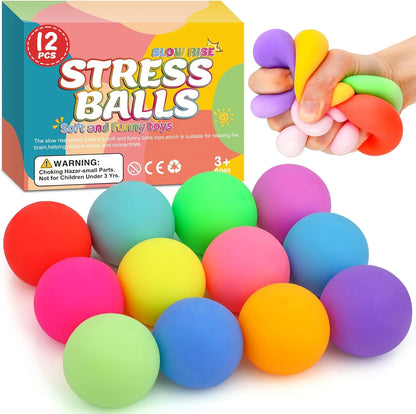 12 Pack Slow Rising Stress Ball,Stress Balls for Kids Adults,Stretchy Fidget Toys for Stress Relief,Hand Therapy Sensory Squishy Ball, Squishy Toys for Kids, Classroom Prize Box Party Favors - US 3576