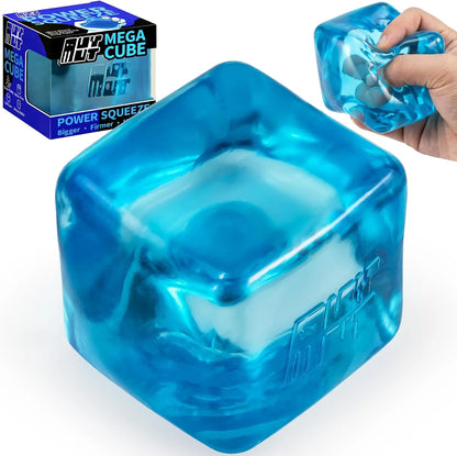 Premium MEGA Cube – Oversized Heavy-Duty Squishy Fidget Toy for Big Hands & Adults, Ultra-Firm Gel for Stress Relief & Sensory Focus, Lab & CPC/ASTM Certified (Blue) - US 3345