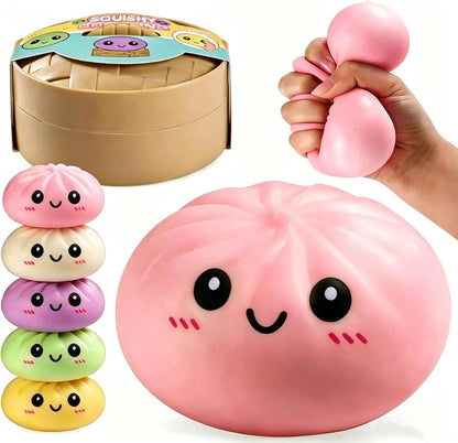 Mystery Dumpling Squeeze Toys Stress Balls Sensory Toy Soft Squeeze Decompression Dough for Adults (Pink) - US 5510