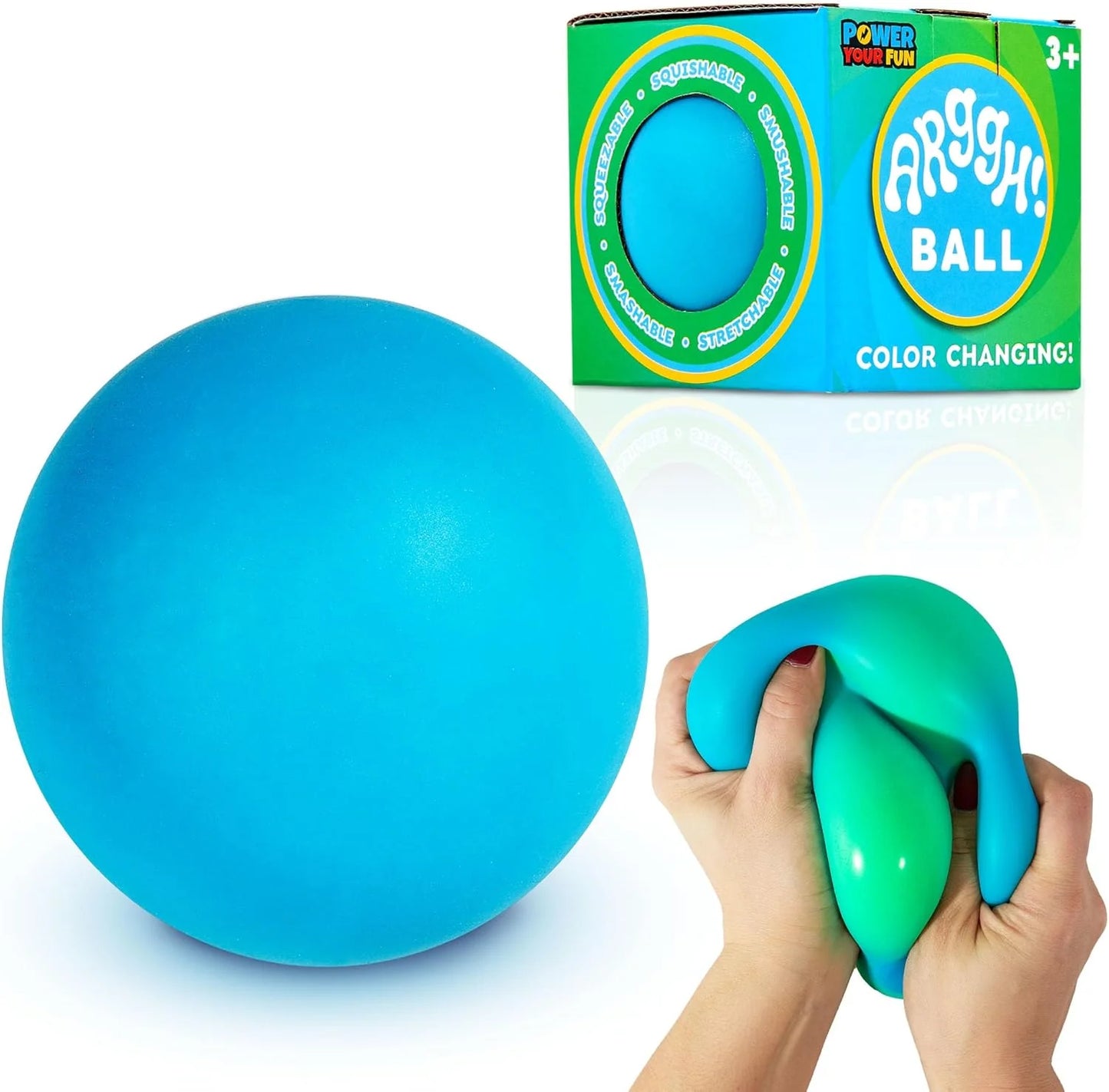 Power Your Fun Arggh Large Stress Ball for Adults and Kids - 3.75 Inch Tension Relief Ball Fidget Toy, Color-Changing Stress Relief Hand Squeeze Sensory Balls Big Squishy Toys for Kids (Blue/Green) - US 5187