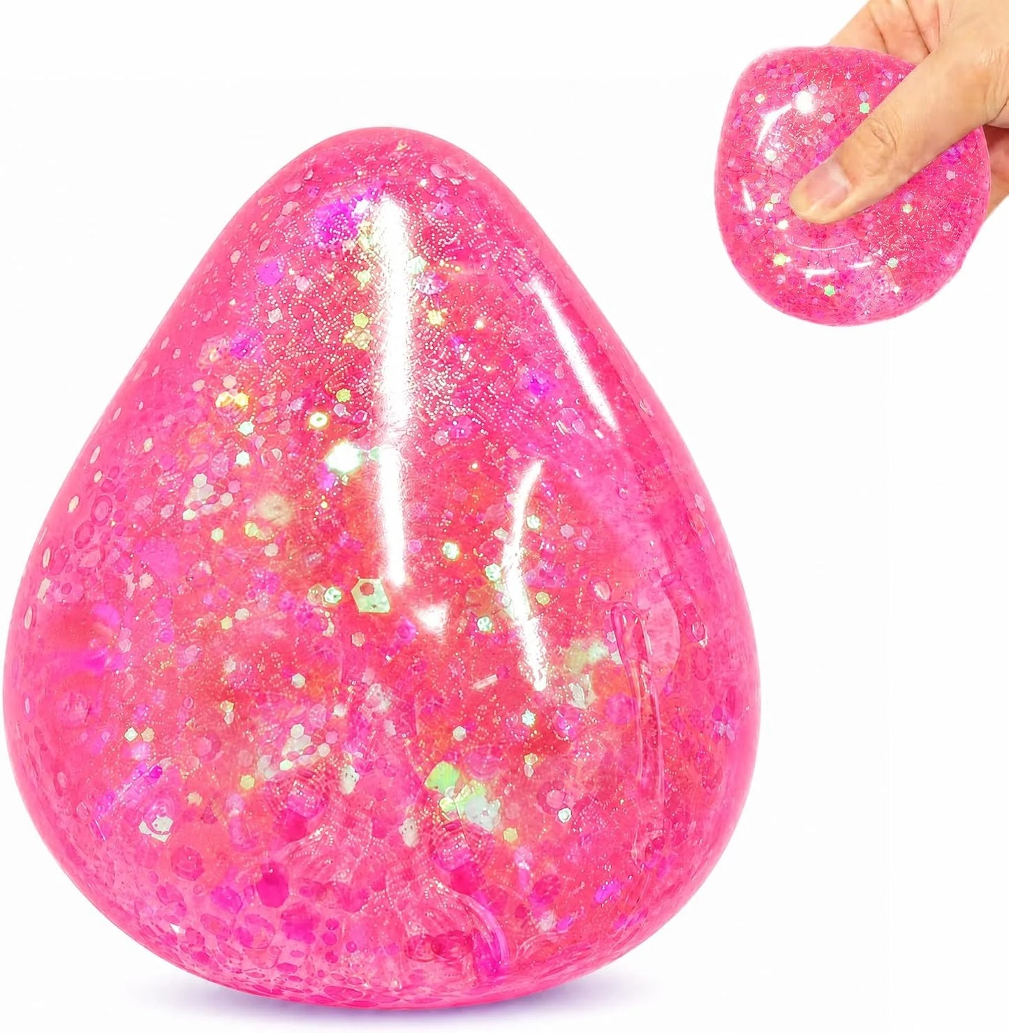 Squishy Drop Stress Balls for Girls & Kids, Glitter Pink Squeeze Stress Sugar Ball, Slow Rising Sugar Squishy Toys, Sensory Fidget Toy for Anxiety Relief, Party Favors and Birthday Gifts - US 3031