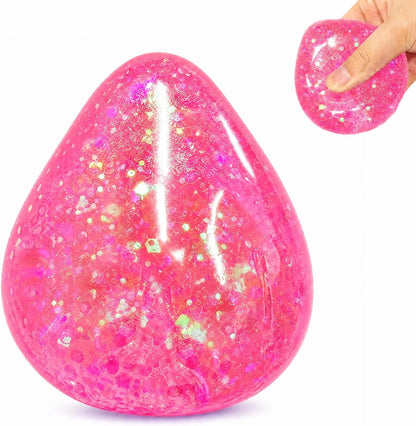 Squishy Drop Stress Balls for Girls & Kids, Glitter Pink Squeeze Stress Sugar Ball, Slow Rising Sugar Squishy Toys, Sensory Fidget Toy for Anxiety Relief, Party Favors and Birthday Gifts - US 3031