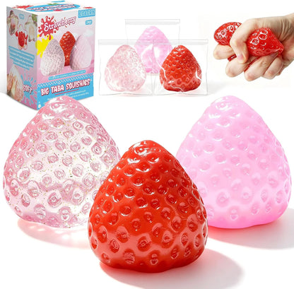 3Pcs Big Taba Squishies Strawberry, Cute Strawberry Squeeze Toys, Upgrade Fruit Squishies, Kawaii Sticky Stress Toy, Clear Fidget Toys, Valentines Gift for Kids, Teen Boys Girls Birthday Gift Ideas - US 2330
