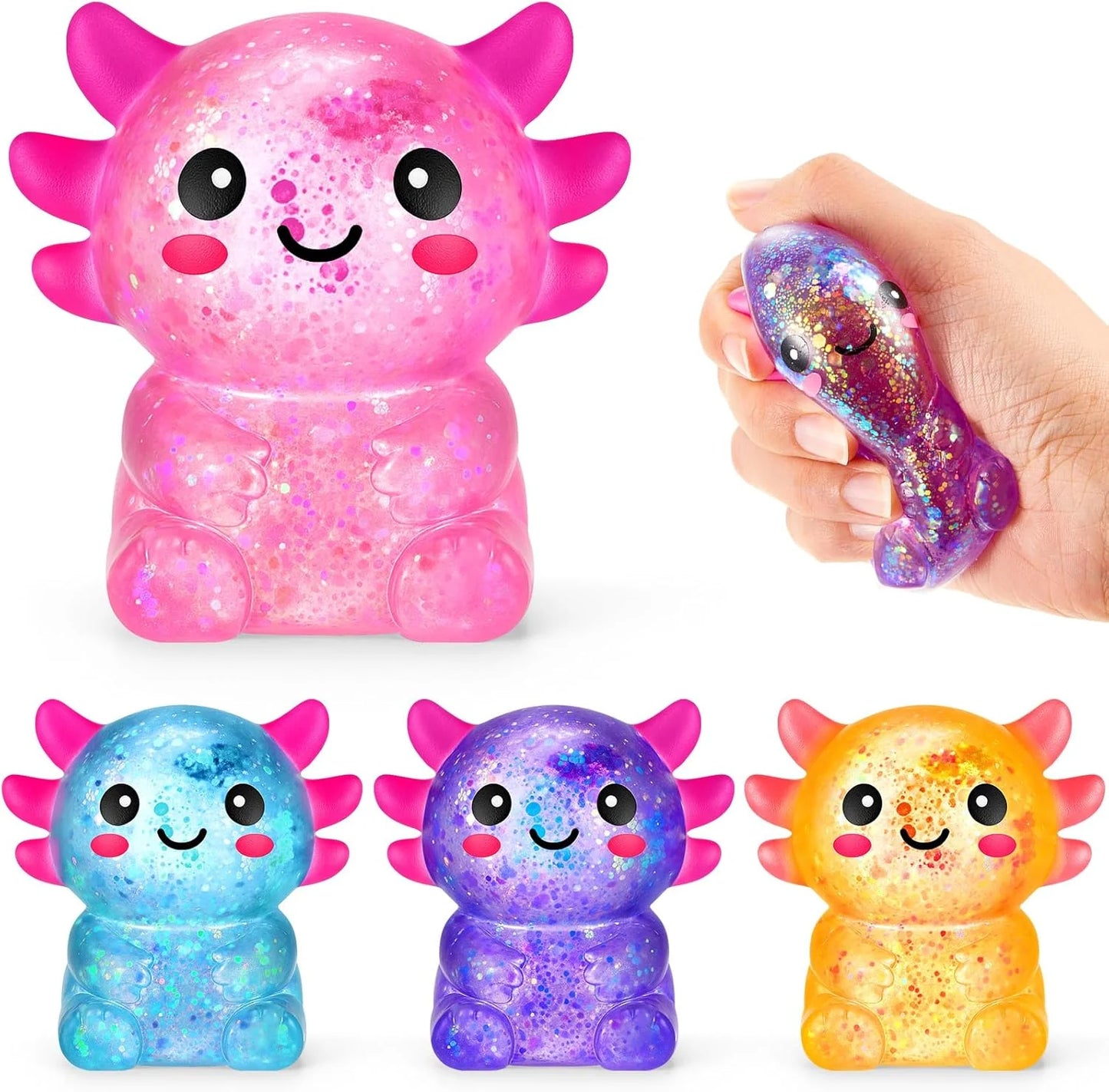 Simgoing 4 Pcs Axolotl Stress Toy Squeeze Axolotl Party Favors 2.56 x 2.64 Inches Malt Sugar Filled Stretchy Fidget Stress Relief Ball Sensory Toys for Adults Soothing Graduation Birthday Party Gift - US 1395