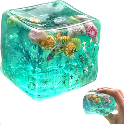 Ice Cube Cube Fidget Toys - Sensory Toys for Kids with Real Sea Shells, Squishy Fidget Toy for Kids & Adults | Non-Toxic Squeeze Ball for Anxiety, Focus & Calm for School, Office - US 2030