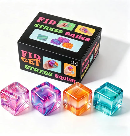 4Pack Fidget Toys Mini Squishy Stress Cube, Stress Balls for Kids, Adults Squishies Anxiety Stress Relief, Ice Squishy Cube Sugar Balls, Sensory Toys for Kids with Autism, Fidgets for Classroom Prize - US 4675