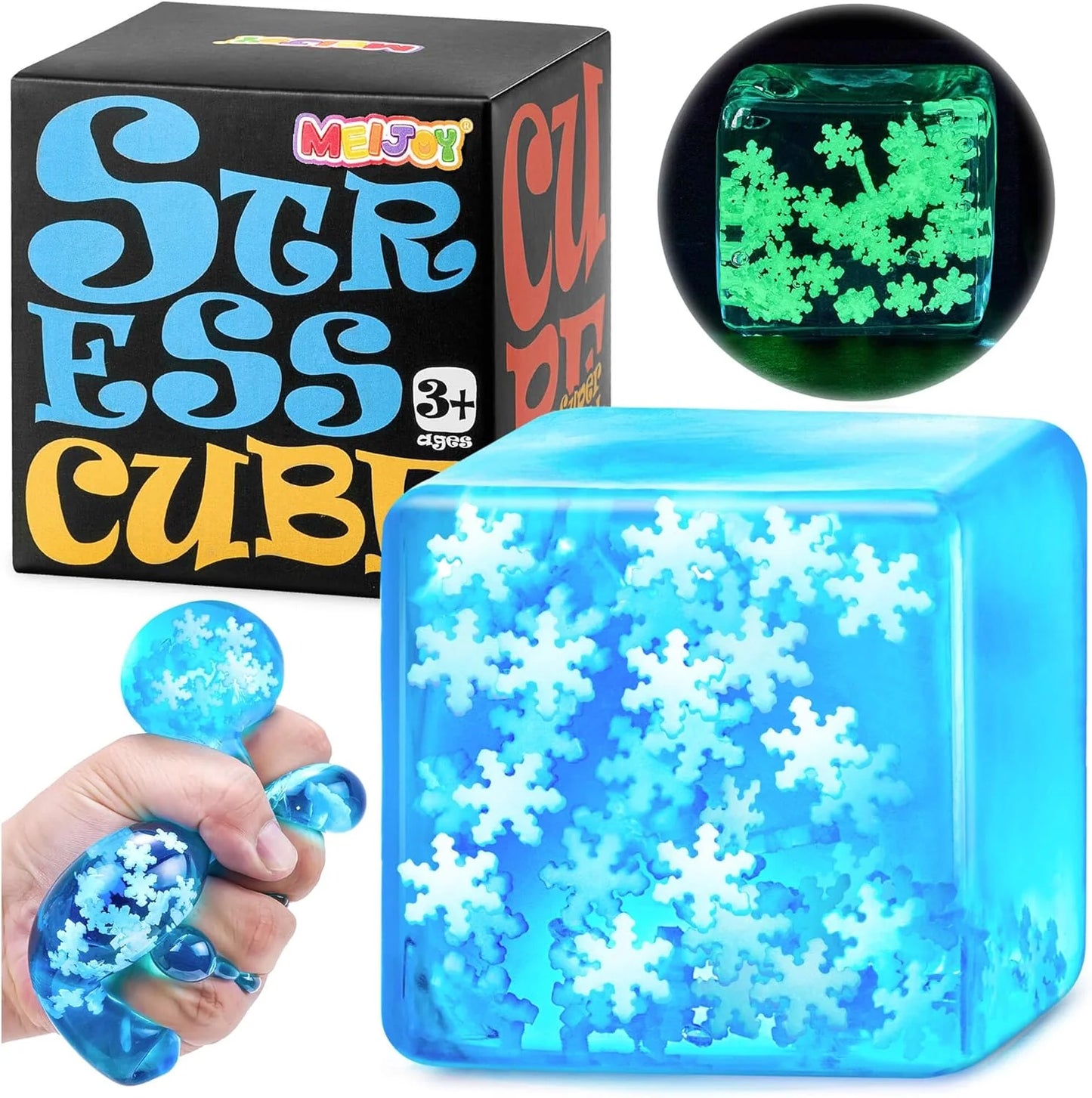 Squishy Fidget Toys Adults Stress Cube - Glow in The Dark Snowflakes Sensory Toys for Kids with Autism Stress Balls for Kids Teens Squeeze Squishy Toys Easter Basket Stuffers - US 2718